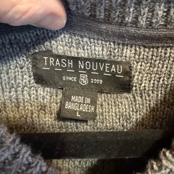 Trash Nouveau Knit Pullover Sweater Shawl Neck Mens LRG Striped Multi Color Grey - Picture 2 of 7